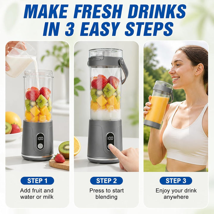 Tragbarer Mixer 500ml, Smoothie Maker To Go, Mini Smoothie Maker, Protein Shaker Elektrisch, Elektri