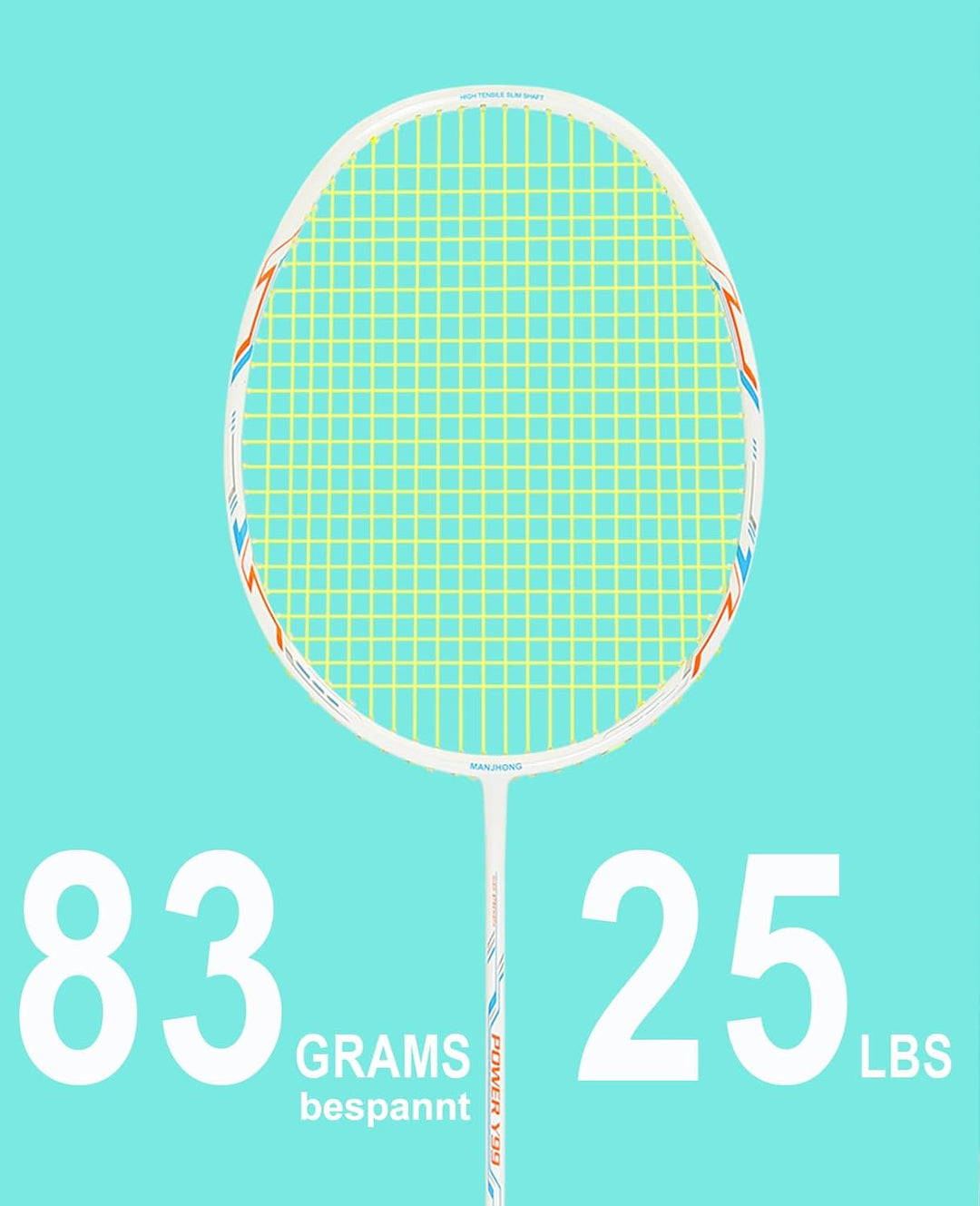 MANJHONG Graphit Badmintonschläger (83g, 25lbs) Federballschläger für Freizeit, Training mit Federbä