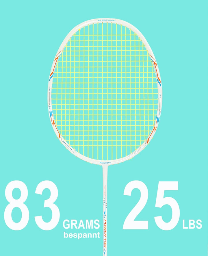 MANJHONG Graphit Badmintonschläger (83g, 25lbs) Federballschläger für Freizeit, Training mit Federbä