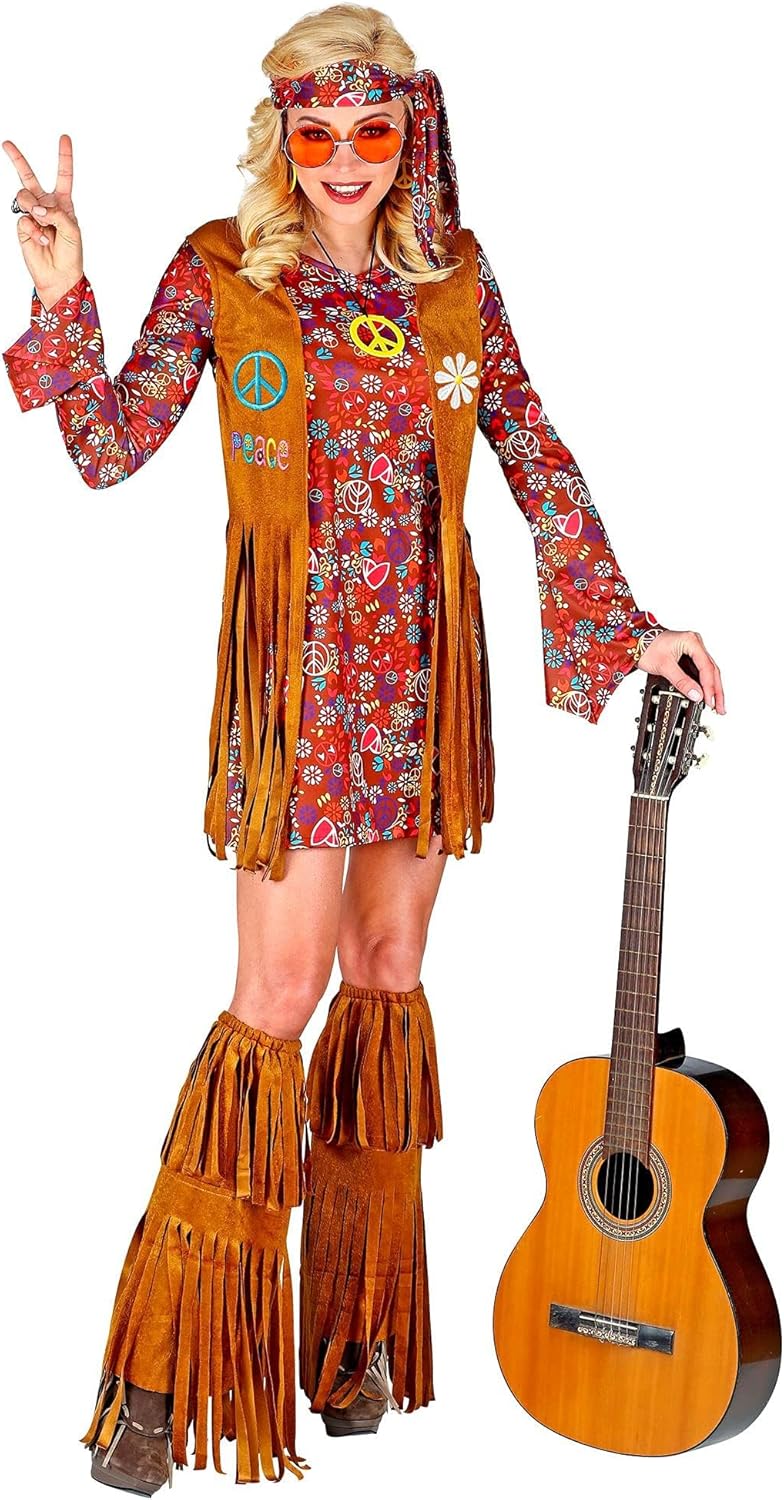 "HIPPIE" (dress, vest, headband, fringe boot covers) - (XL), XL