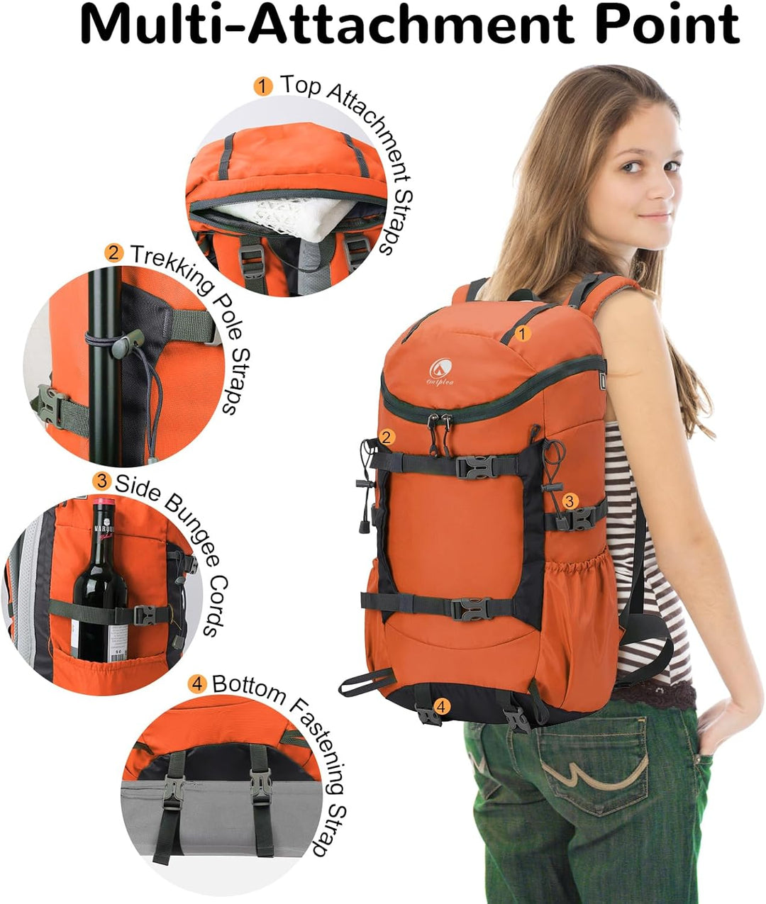30L Leicht Wanderrucksack Herren Damen, Multifunktional Reiserucksack mit Skateboard Gurte, Tagesruc