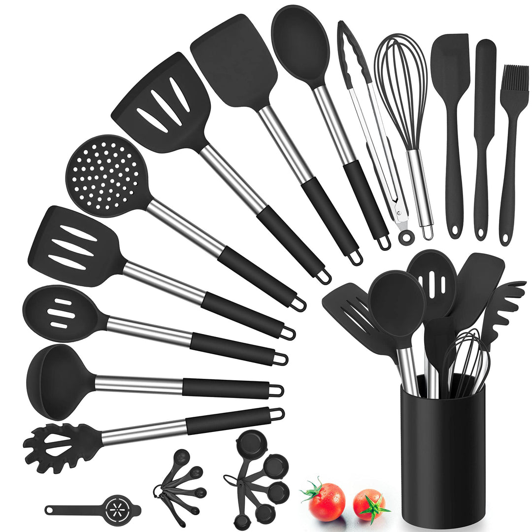 Herogo Küchenhelfer Set, 25 Stück Silikon Küchenutensilien mit Halter, Hitzebeständiger Kochbesteck