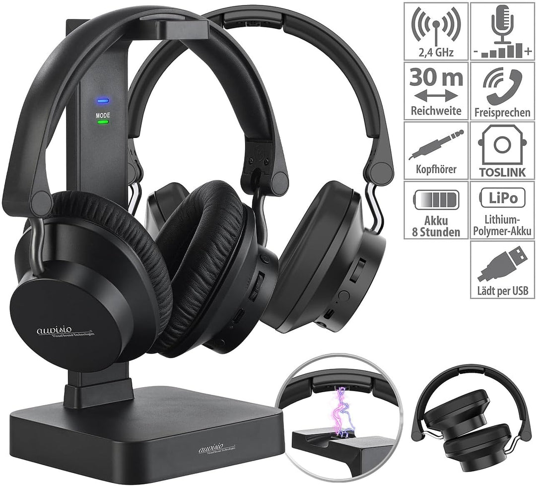 auvisio Headset: 2 Digitale Funkkopfhörer & Hörverstärker, 98 db TV-Modus, Ton-Balance (komfortable