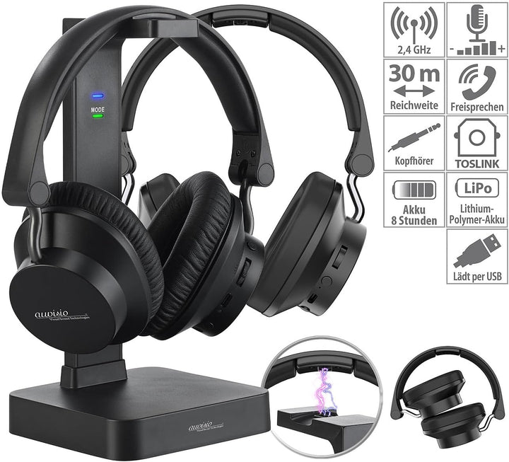 auvisio Headset: 2 Digitale Funkkopfhörer & Hörverstärker, 98 db TV-Modus, Ton-Balance (komfortable