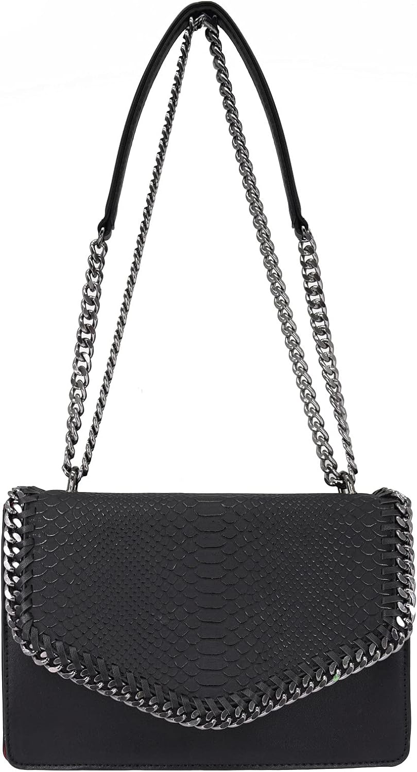 CRAZYCHIC - Damen Schlange Ketten Umhängetasche Snake PU Leder Schultertasche - Gesteppte Kettentasc