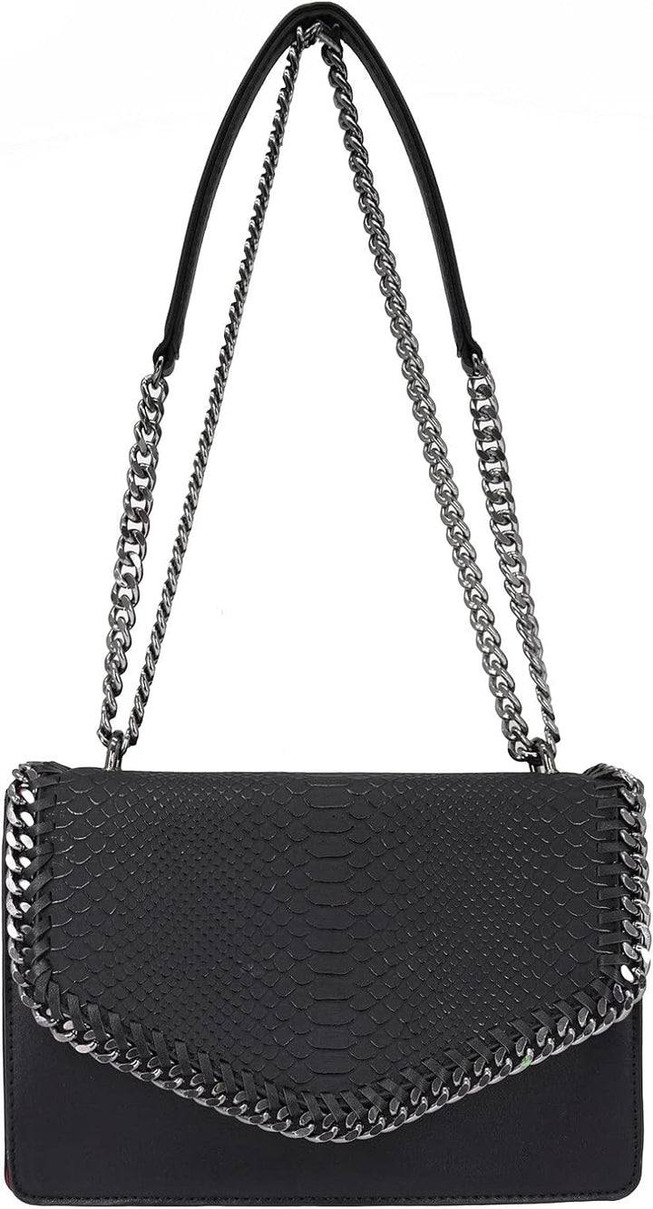 CRAZYCHIC - Damen Schlange Ketten Umhängetasche Snake PU Leder Schultertasche - Gesteppte Kettentasc