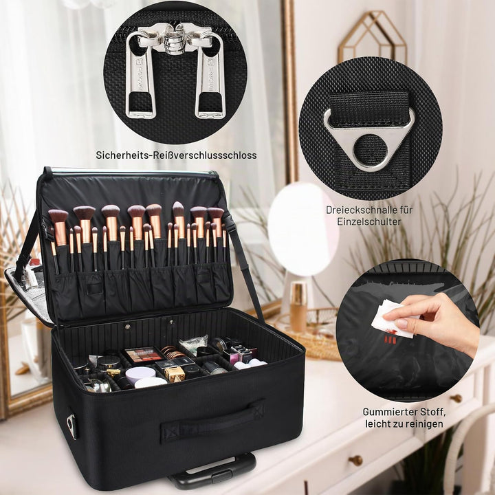 17.7" Extra Grosse Kosmetikkoffer Trolley - Professionelle Schminkkoffer Reise Beauty Case Tragbare