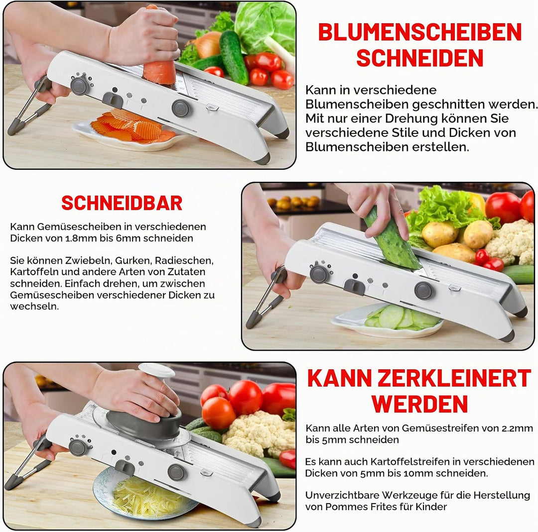 All-in-One-Gemüseschneider Verstellbar, Multifunktionaler Gemüsehobel Verstellbar mit Eingebauter Kl