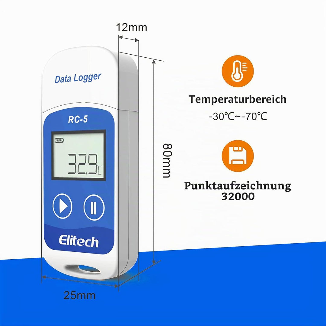 Elitech RC-5 Temperatur Datenlogger - Mini USB Temp Rekorder Interner Externer Sensor Hohe Genauigke