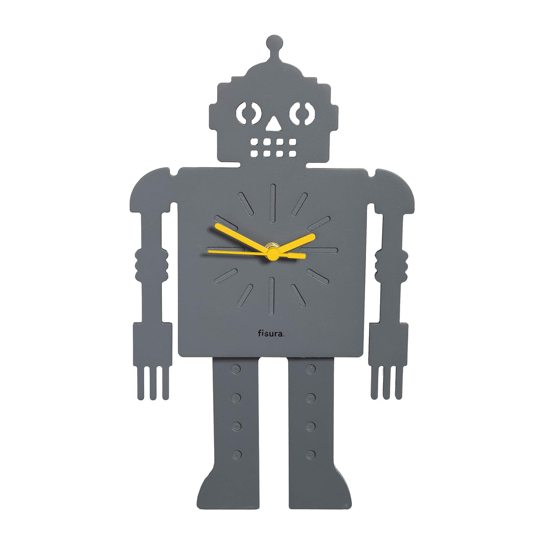 Fisura - Originelle Roboter-Wanduhr. Leise Wanduhr. Masse: 38 Zentimeter x 20 Zentimeter. Graue Küch