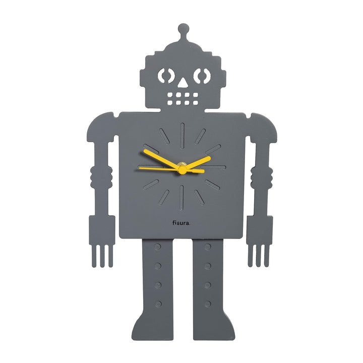 Fisura - Originelle Roboter-Wanduhr. Leise Wanduhr. Masse: 38 Zentimeter x 20 Zentimeter. Graue Küch