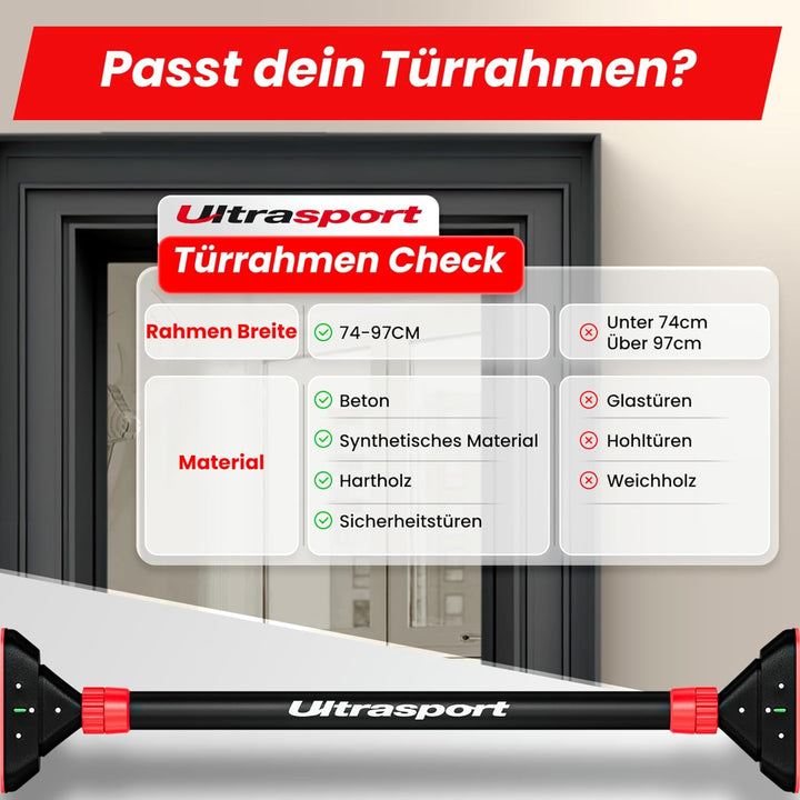 Ultrasport Klimmzugstange, Türreck, verstellbar von 66,5 cm bis 93 cm, ohne Schrauben montierbar, ru