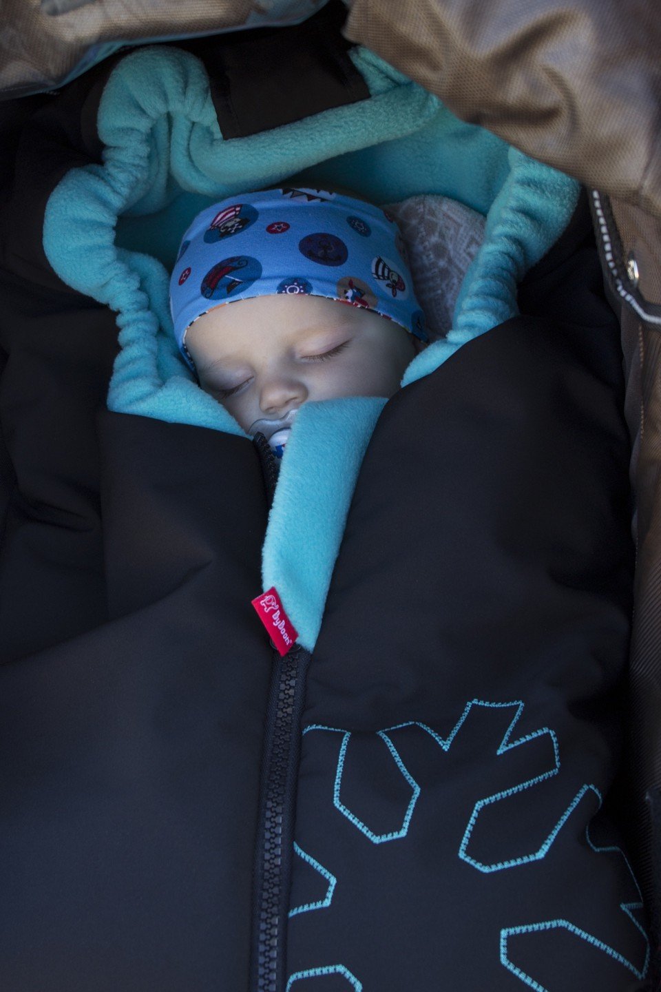 ByBoom - Softshell Winterfusssack Thermo Aktiv für Kinderwagen und Buggy, Farbe:Schwarz/Aqua, Schwar