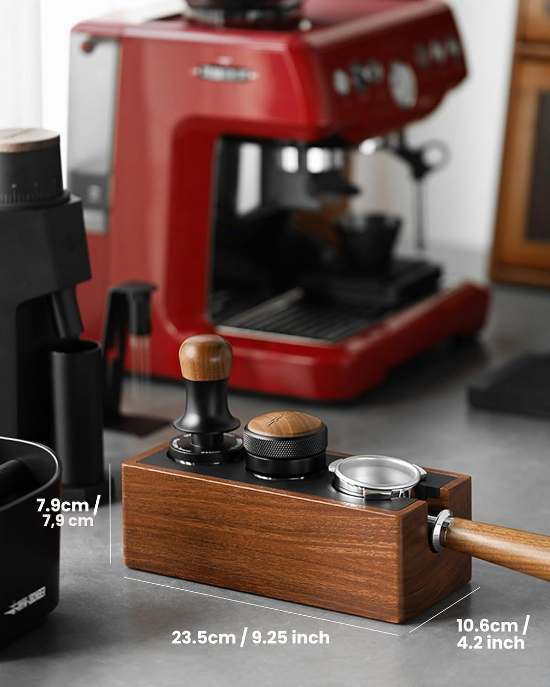 MHW-3BOMBER Espresso-Tampingstation, 4-in-1 Walnuss-Espresso-Organizer-Box mit magnetischer Schublad