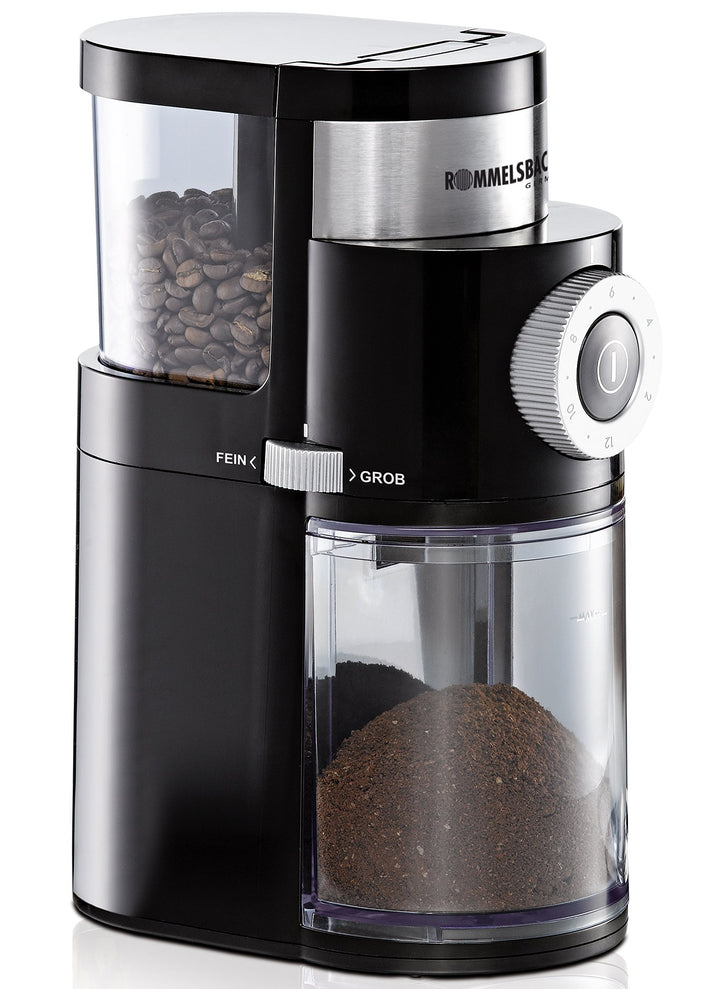 ROMMELSBACHER Kaffeemühle EKM 200 – aromaschonendes Scheibenmahlwerk, Mahlgrad einstellbar von grob