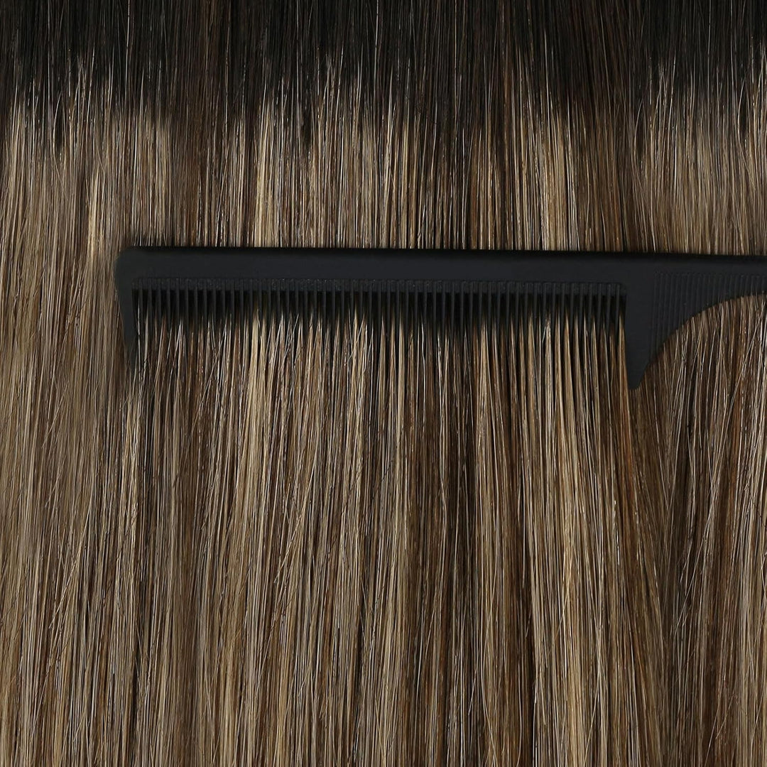 Ugeat Haarextension Tape in Echthaar 55cm Tapes in Echthaar Extension Balayage Schwarz zu Karamell B
