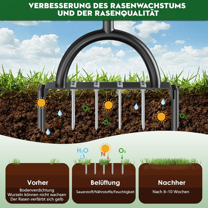 Handvertikutierer Rasenlüfter, Aerifizierer für Rasen Hohlspoon mit 20 Spikes (16 + 4 Hohlzinken), r