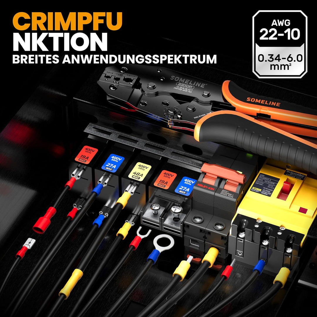 SOMELINE® Crimpzange Kabelschuhe Set, Crimpzangenset, Kabelschuhzange für 0,34-6mm² Kabelhülsen mit