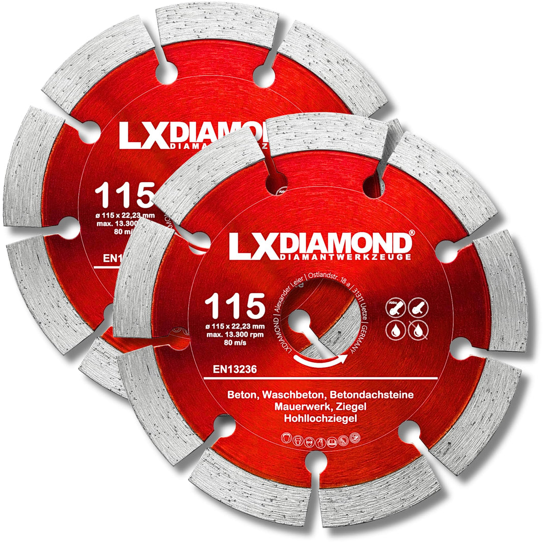 LXDIAMOND Diamant-Trennscheibe 2x 115mm x 22,23mm - für Winkelschleifer Mauernutfräse Schlitzfräse -