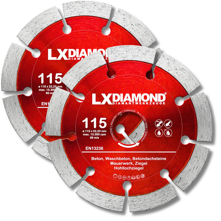 LXDIAMOND Diamant-Trennscheibe 2x 115mm x 22,23mm - für Winkelschleifer Mauernutfräse Schlitzfräse -