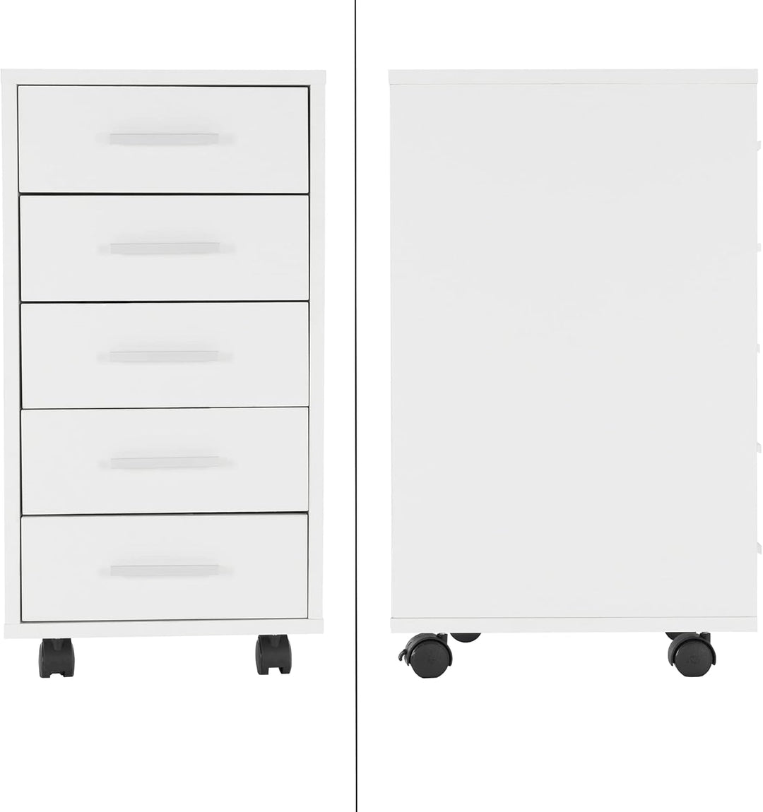 ML-Design Rollcontainer mit 5 Schubladen, 33x38x63,5 cm, Weiss, aus Holz, Aluminium-Griffe, Mobiler