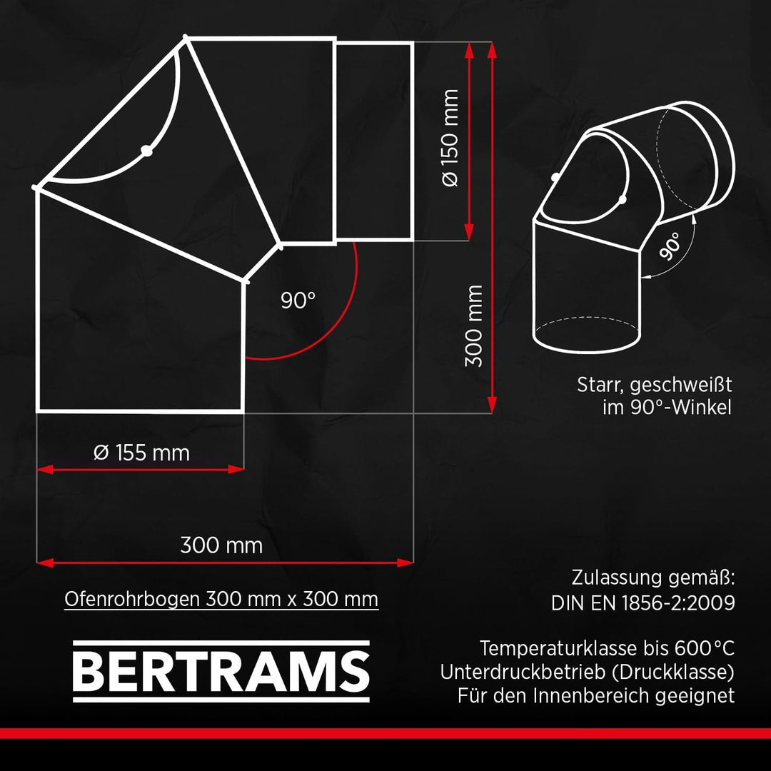 BERTRAMS Ofenrohr 150mm Ø Bogen mit Tür Gussgrau | Stahlrohr mit 90° Winkel | Feuerrohr aus Stahlble