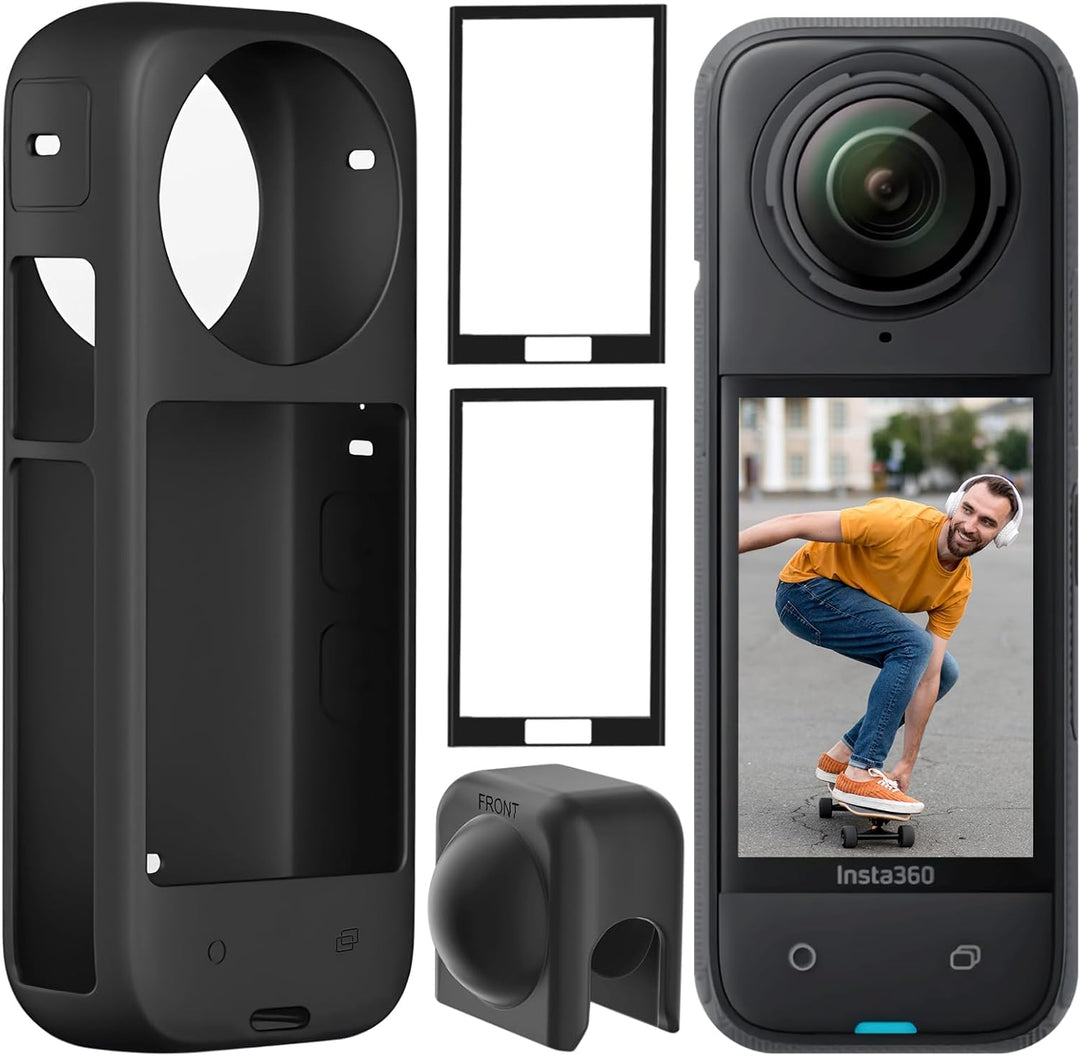 Semaiki Silikonhülle für insta360 X4,Silikonschutz mit Objektivdeckel und 2X Displayschutzfolien kom