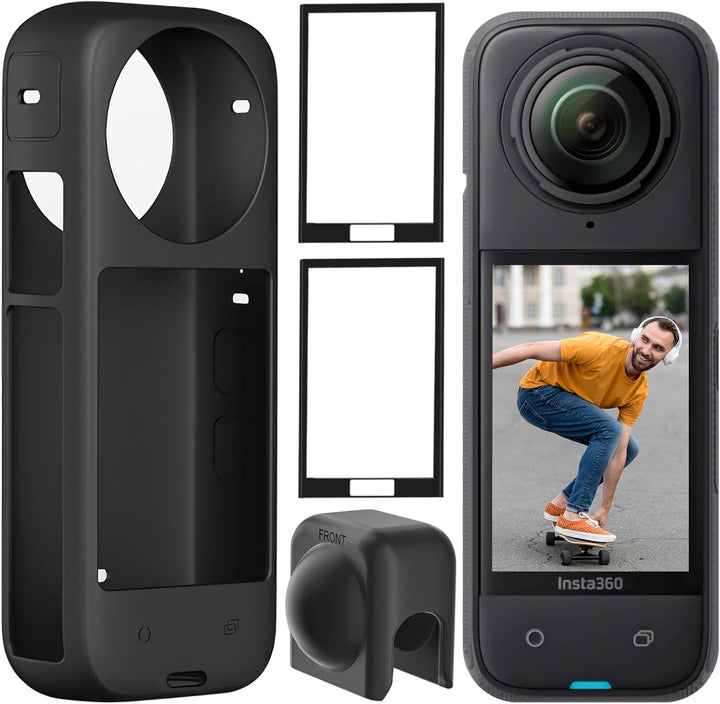 Semaiki Silikonhülle für insta360 X4,Silikonschutz mit Objektivdeckel und 2X Displayschutzfolien kom