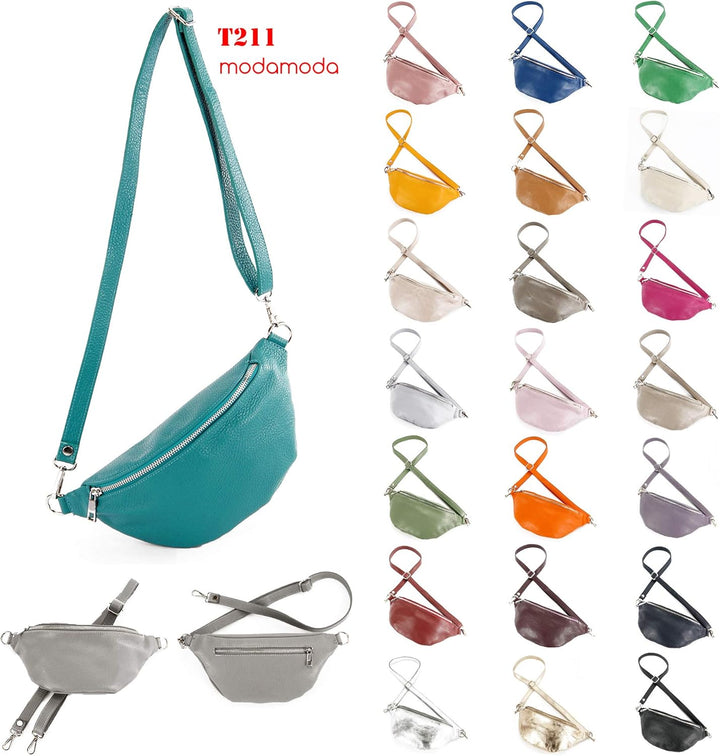 modamoda de - T211 - ital. Hüfttasche Bauchtasche Brusttasche Medium aus weichem Leder, Farbe:Senfge