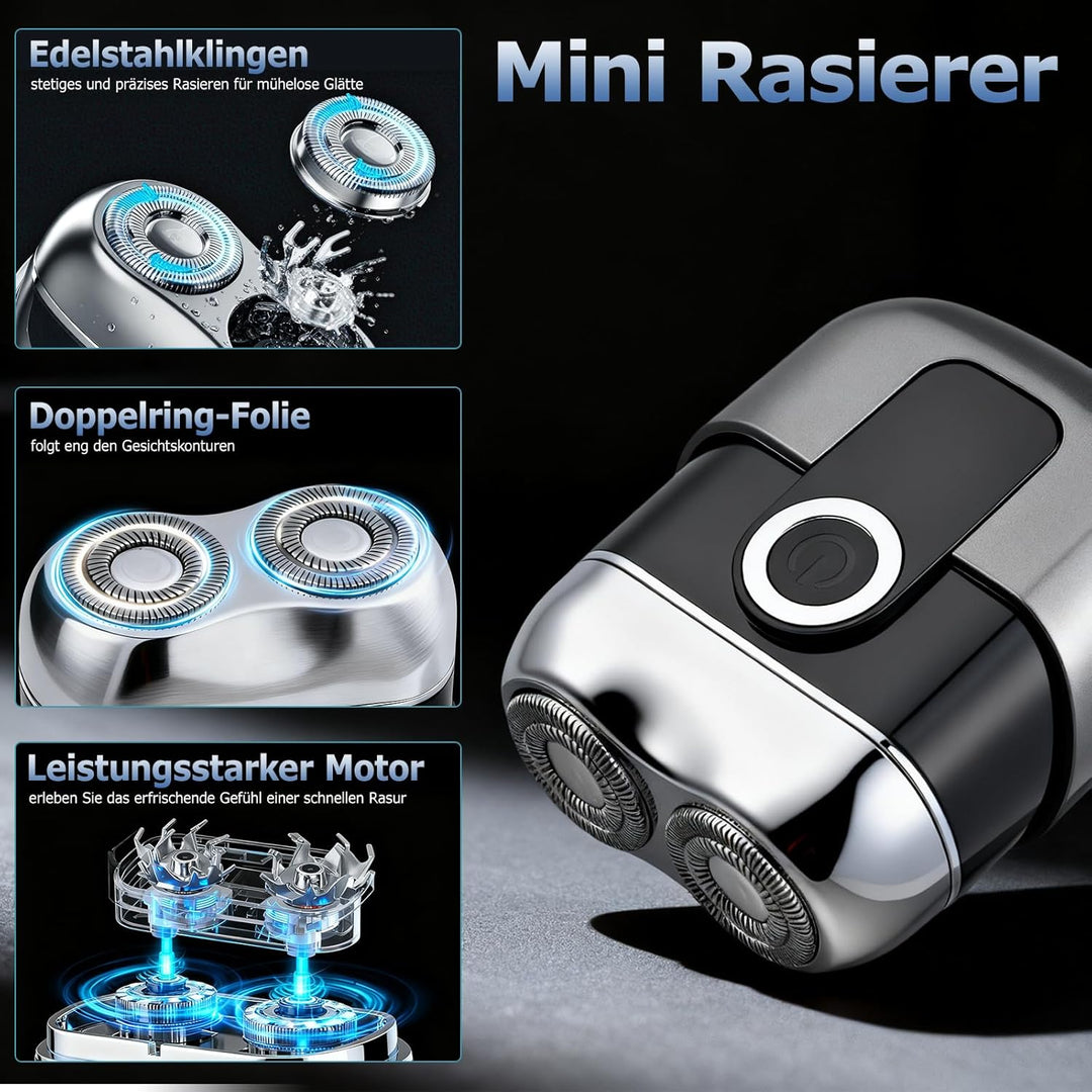 Mini Elektrorasierer für Herren - Reiserasierer IPX6 wasserdicht mit LED-Display, USB-C Schnellladun