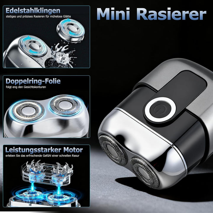 Mini Elektrorasierer für Herren - Reiserasierer IPX6 wasserdicht mit LED-Display, USB-C Schnellladun
