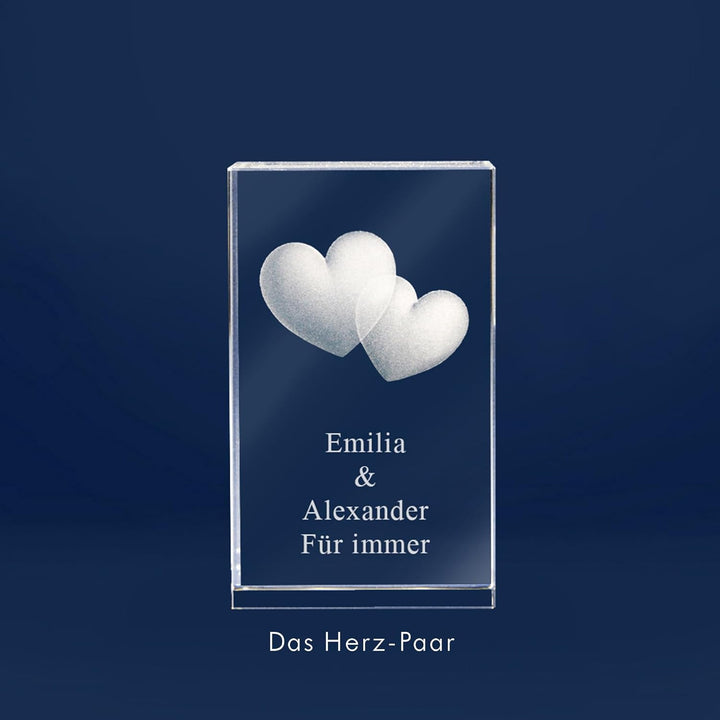 LOOXIS Personalisierte 3D Herz-Gravur im Glas – versch. Motive, Namen, Wunsch-Text – Geschenk-Idee z