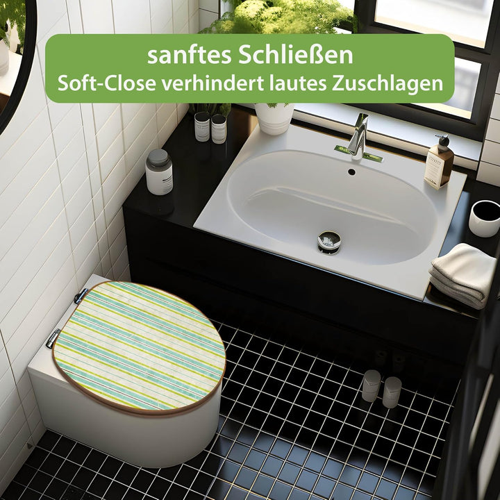 banjado Design WC Sitz Bambus Absenkautomatik 45,8x37,5cm - Toilettendeckel mit Absenkautomatik Holz