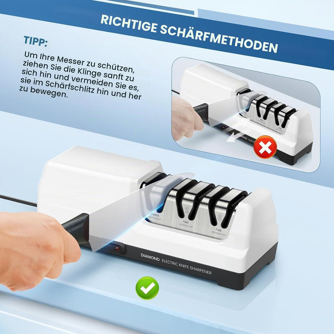 elektrischer Messerschärfer Professioneller mit 3 Stufen，Überhitzungsschutz, Leisem Motor, Schnelles