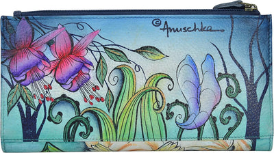 Anuschka Handbemalte Damenbörse mit RFID-Schutz aus echtem Leder - Enchanted Garden, Enchanted Garde