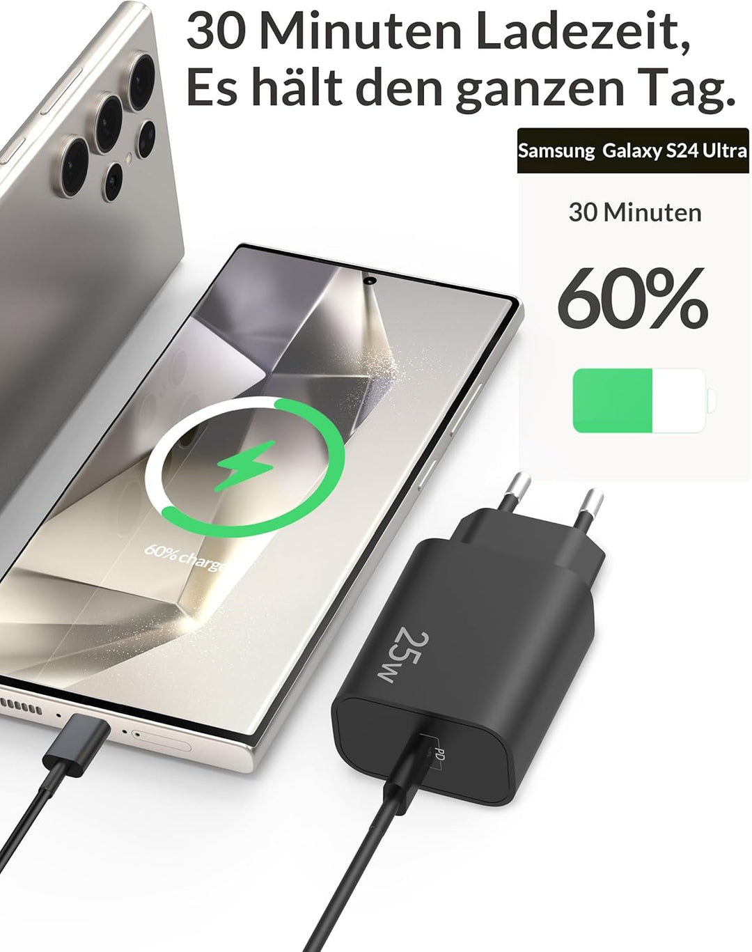 25W USB C Ladegerät mit Ladekabel für Samsung Galaxy S26 Ultra Plus S25 S24 S23 S22 FE 5G A56, Handy