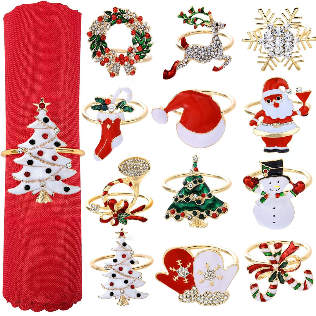 12 Stücke Weihnachten Serviettenringe Weihnachtsbaum Serviettenringe Halter Set für Weihnachten Tisc