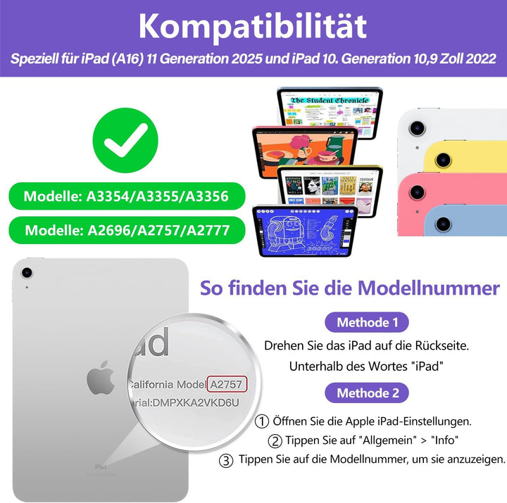 aMZCaSE für iPad A16 10/11th Generation Case mit Tastatur 11/10.9 Zoll(2025/2022),7 Farben Hintergru