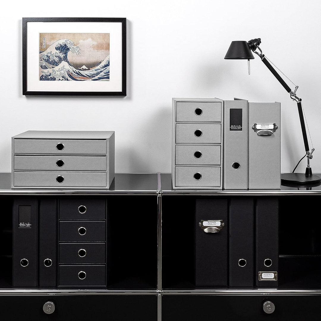 Rössler 1524452173 - S.O.H.O. 3er Schubladenbox für DIN A4, mit Griffloch, Stone, 343 x 250 x 185 mm