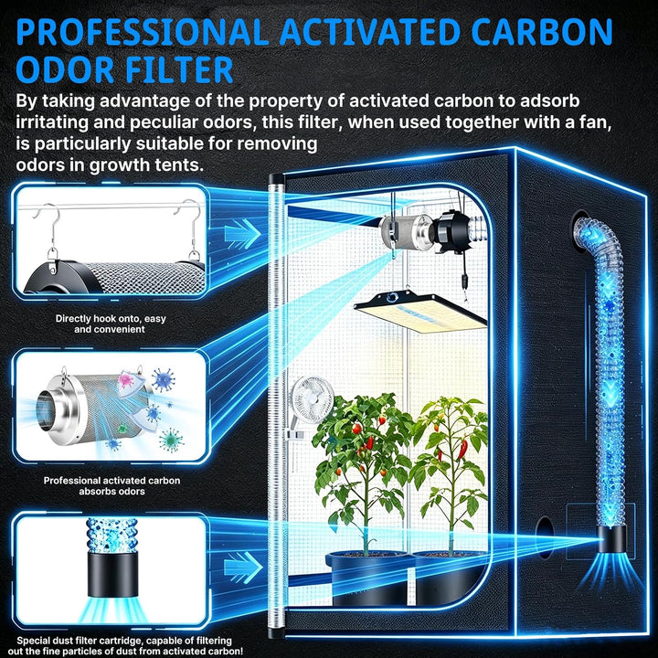 Premium Aktivkohlefilter 100mm für Growzelt &amp; Rohrventilator - Effektive Geruchskontrolle Carbon Fil