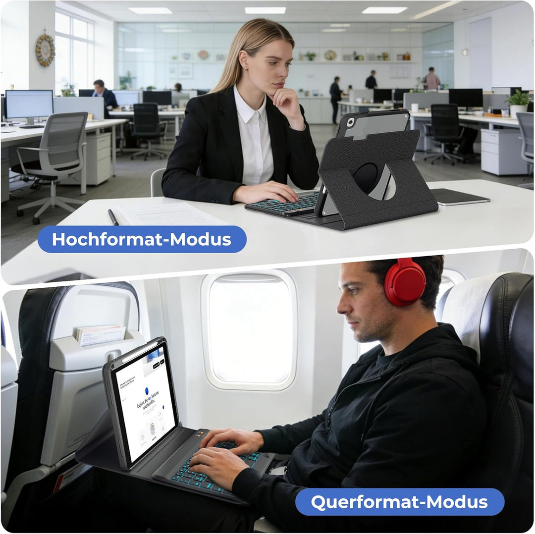 OYEEICE Hülle mit Tastatur für iPad 9/8/ 7 Generation 10,2 Zoll, Vergrösserte Anti-Falloff Tastenkap