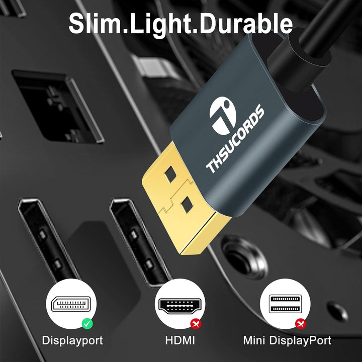 Thsucords DisplayPort Kabel 1M 2 Stück, Zertifiziert Ultradünnes 8K 4K DP auf DP 1.4 Kabel, Flexibel