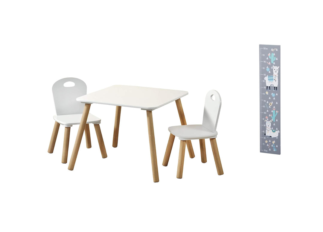 Kesper | Kindertisch Set mit 2 Stühlen und Messlatte Alpaka | Material: Faserplatte/Holz | Farbe: We