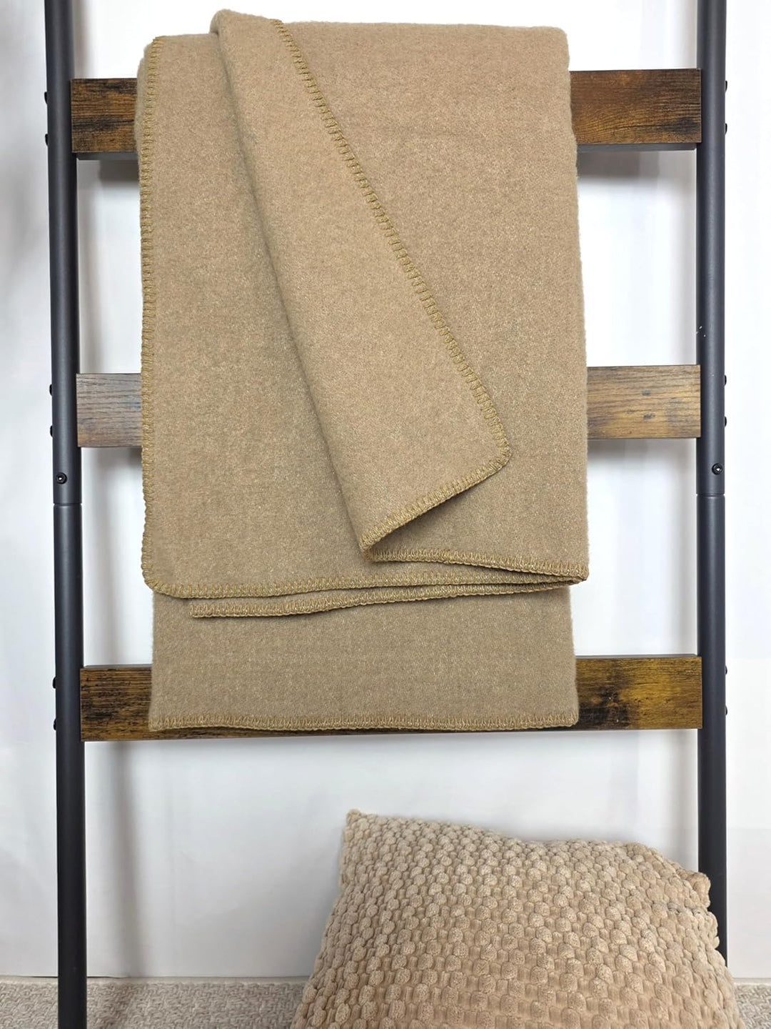 Wohndecke Wolldecke 100% Schurwolle 150 x 200 cm Tagesdecke Schurwolldecke Plaid Selva Beige-Beige (