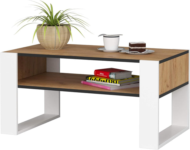 AKORD Couchtisch Holz DOMI mit einem Regal | 92x45x53cm | Für Wohnzimmer | Schlafzimmer Schrank | Mi