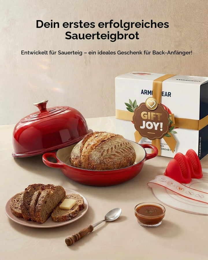 Gusseisen Topf Brot Backen, 4,7L Bräter Emaille Schmortopf mit Deckel und Griffen, 24 cm Dutch Oven,