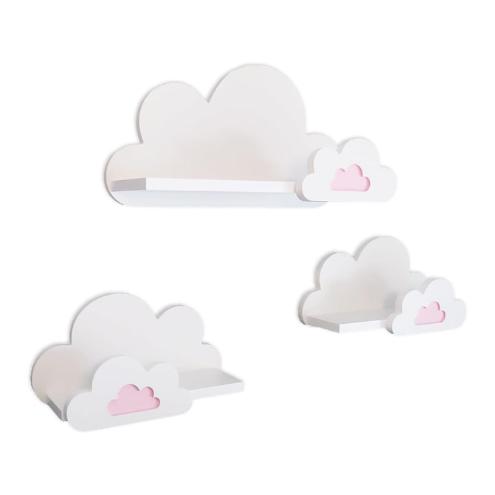 3er Set Wandregal Kinderzimmer Weiss | Babyzimmer Wolkenregal für Bücher, Spielzeug, Dekoration | Re