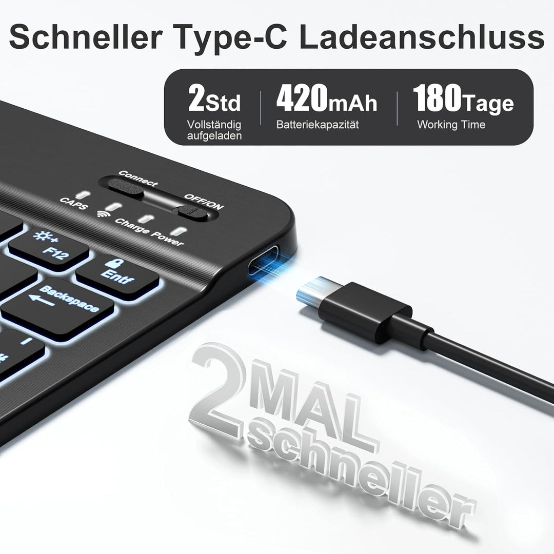 Vobafe Bluetooth Tastatur mit Telefonhalter für iPad Air/Pro/Mini/A16/11/10.9/10.2/iPhone, Kabellose
