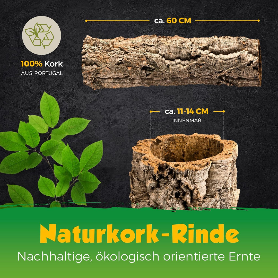 Kork-Deko XL Korkröhre | Korktunnel | Korkrinde | gereinigt & desinfiziert, ca. 60 cm, Ø = 11-14 cm