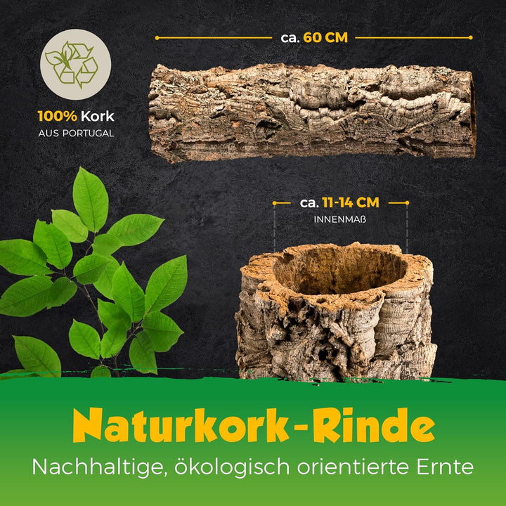 Kork-Deko XL Korkröhre | Korktunnel | Korkrinde | gereinigt & desinfiziert, ca. 60 cm, Ø = 11-14 cm